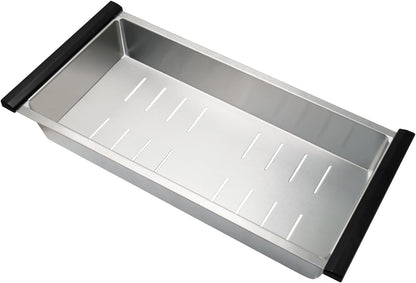SANYCASA Stainless Steel Colander for Workstation Kitchen Sink, 304 Heavy Duty Strainer Basket, Large Capacity Kitchen Sink Drainer for Pasta, Fruits & Vegetables, 17" x 8" x 3"