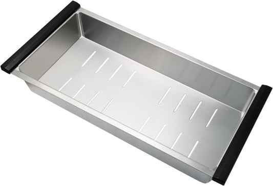SANYCASA Stainless Steel Colander for Workstation Kitchen Sink, 304 Heavy Duty Strainer Basket, Large Capacity Kitchen Sink Drainer for Pasta, Fruits & Vegetables, 17" x 8" x 3"