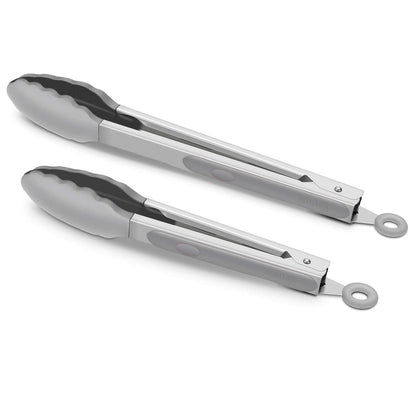 2 Pack Silicone Kitchen Tongs, 9 & 12 Inch, Stainless Steel, Black