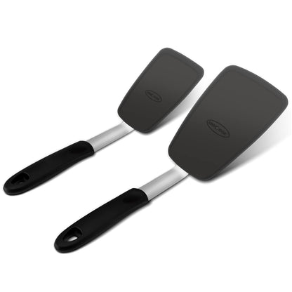 Unicook 2-Piece Silicone Spatula Turner Set for Everyday Cooking, Black