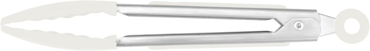 Tovolo Mini Turner Tongs Nonstick Flat Head Tong for Easily Flipping Cooking Serving, Heat Resistant Tongs BPA Free Dishwasher Safe Tongs Easy Lock Non Slip Grip Stainless Steel Handle, White