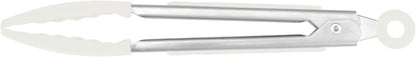 Tovolo Mini Turner Tongs Nonstick Flat Head Tong for Easily Flipping Cooking Serving, Heat Resistant Tongs BPA Free Dishwasher Safe Tongs Easy Lock Non Slip Grip Stainless Steel Handle, White