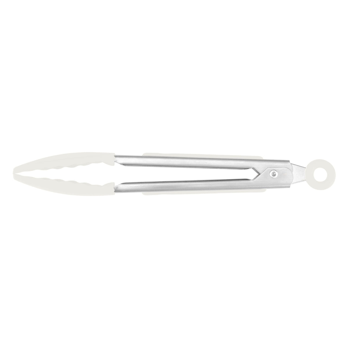 Tovolo Mini Turner Tongs Nonstick Flat Head Tong for Easily Flipping Cooking Serving, Heat Resistant Tongs BPA Free Dishwasher Safe Tongs Easy Lock Non Slip Grip Stainless Steel Handle, White