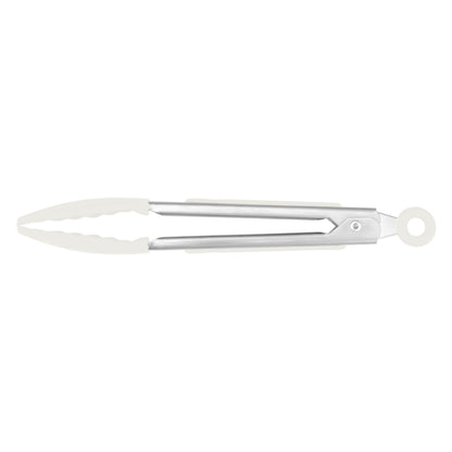 Tovolo Mini Turner Tongs Nonstick Flat Head Tong for Easily Flipping Cooking Serving, Heat Resistant Tongs BPA Free Dishwasher Safe Tongs Easy Lock Non Slip Grip Stainless Steel Handle, White