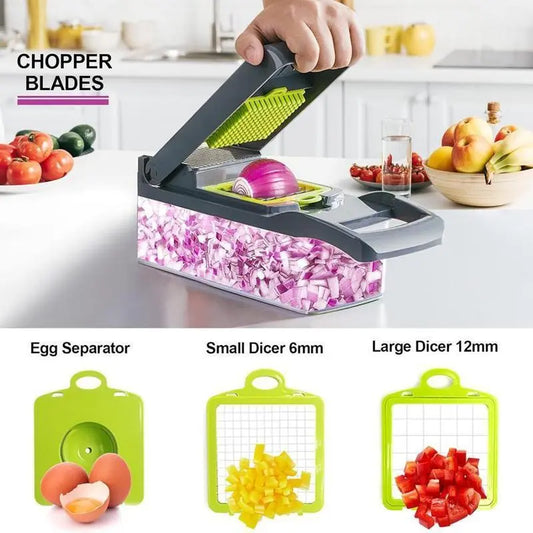 14 in 1 Multifunctional Vegetable Chopper, Durable Vegetable Slicer, Onion Potato Grater, Vegetable Cutting Machine, Kitchen Accessories, Kitchen Gadget