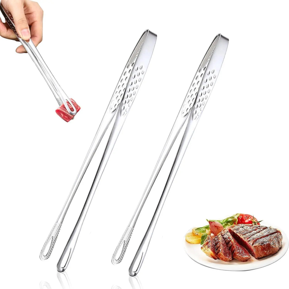 Stainless Steel Korean BBQ Grill Tongs Heavy Duty Rust Resistant with Ergonomic Handles for Steak Salad Vegetables Portable Cooking Tool for Indoor Outdoor Home Camping and Picnics Durable Kitchenware with Sleek Metallic Finish