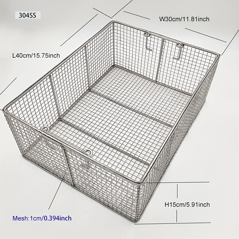 304 Stainless Steel Cleaning Basket, Metal Wire Mesh Basket, Cleaning And Filtering Equipment, Workpiece Drainage, Steaming, Frying, Screening And Filtering, High Load-Bearing Slag Separation, Rectangular, Storage, And Other Multi-Purpose