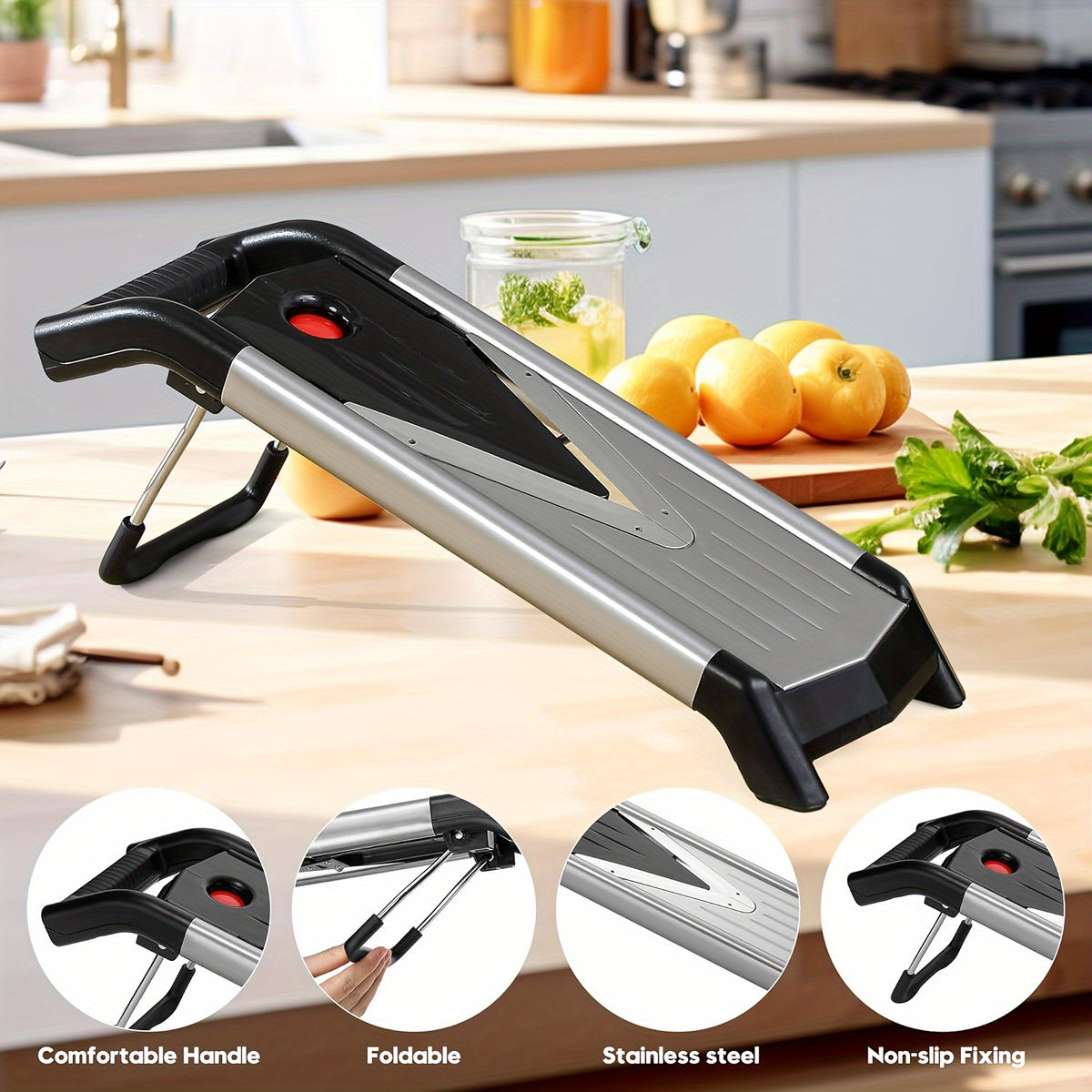 5-in-1 Adjustable Mandolin Slicer for Kitchen V-Blade Stainless Steel Mandoline Food Slicers Vegetable Cutter Julienne Slicer, Potato Onion Slicer