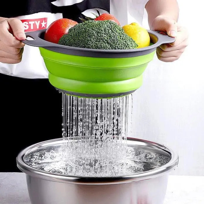 Foldable Filter Basket Set with Base-Handle, Kitchen Utensils Drainage Hole Sieves and Colanders for Pasta, Space-Saving Empty Round Small Filter Net,sohochic