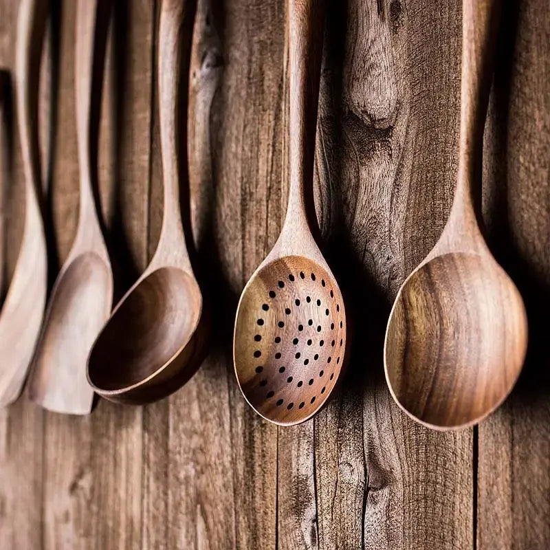 5-Piece Premium Acacia Wood Kitchen Utensils Set - Ergonomic Handles, Natural Eco-Friendly, Includes Solid Spoon, Tablespoon, Sauté Turner, Ladle, Heat-Resistant, Easy-to-Clean, Durable Kitchen Accessories for Non-Stick Pans (Home Gift), Wooden Cooking Ut