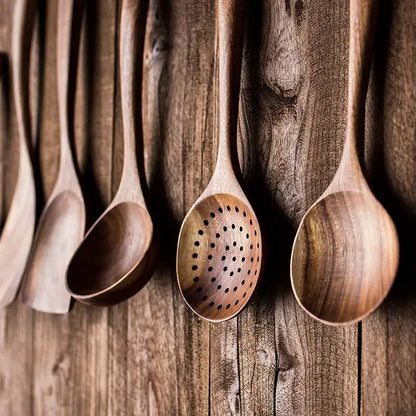 5-Piece Premium Acacia Wood Kitchen Utensils Set - Ergonomic Handles, Natural Eco-Friendly, Includes Solid Spoon, Tablespoon, Sauté Turner, Ladle, Heat-Resistant, Easy-to-Clean, Durable Kitchen Accessories for Non-Stick Pans (Home Gift), Wooden Cooking Ut