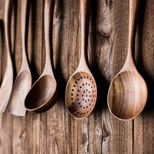 5-Piece Premium Acacia Wood Kitchen Utensils Set - Ergonomic Handles, Natural Eco-Friendly, Includes Solid Spoon, Tablespoon, Sauté Turner, Ladle, Heat-Resistant, Easy-to-Clean, Durable Kitchen Accessories for Non-Stick Pans (Home Gift), Wooden Cooking Ut