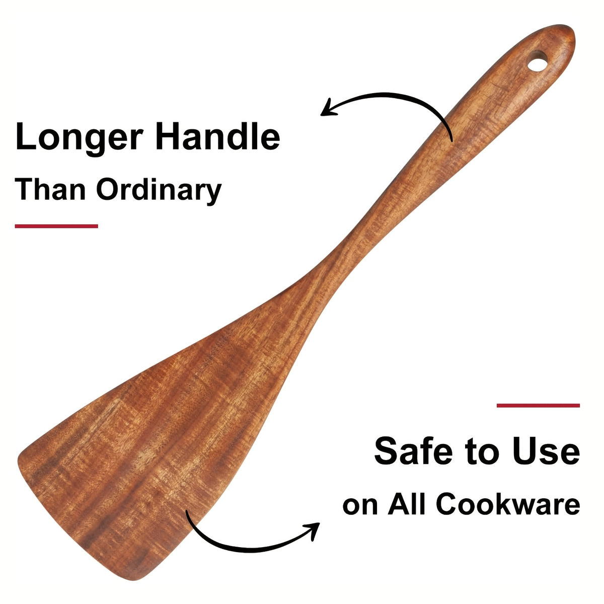 Premium Acacia Wood Spatula with Long Handle - Non-Stick, Flat Bottom for Easy Cooking & Serving