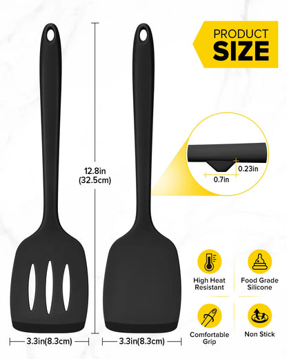 BUNDLEPRO Khaki Kitchen Utensils Set - 2-Piece Non-Stick Slotted Silicone Spatula Turner, 1-Piece Solid Silicone Cooking Spoon, Heat-Resistant BPA-Free, Protects Pot Coats, Ideal for Family Daily Use, Cooking Fish & Pancakes