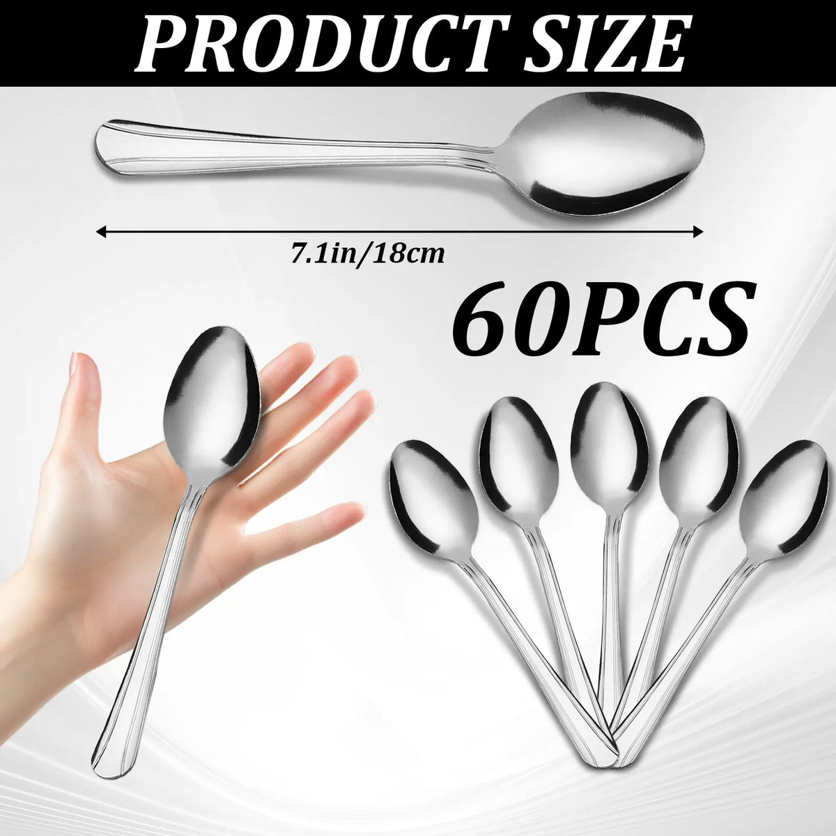 60-Piece Dominion Silver Dinner Spoons Set - Mirror-Shine, Mirror-Polished Stainless Steel, Wear-Resistant, Solid Finish, Dishwasher Safe Cutlery for Halloween, Parties, Special Events, Restaurant Use, Silver Spoons