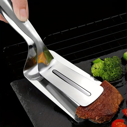 1pc Stainless Steel Steak Clip, Multi-Functional Fish Spatula, Barbecue Clip, Hollow Oil-Draining Food Clip, Kitchen Utensils