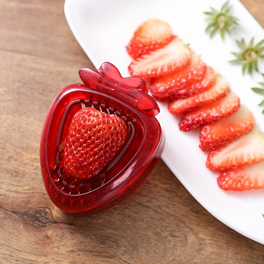 Stainless Steel Manual Strawberry Slicer - Ergonomic Fruit Slicer with Bent Blades for Berries, Cherries, Apples | No Electricity Needed, Easy-Clean Kitchen Tool for Smoothies, Desserts & Breakfast Prep, Visually Appealing Kitchenware | Easyclean Material