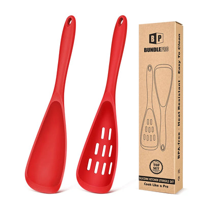BundlePro Silicone Cooking Utensil Set - 2-Piece Non-Stick Hanging Spatulas with Hang-Dry Holes, BPA-Free, High Temp Resistant, Bulge Keeps Cooktop Clean, Hand Wash Clean Fast, Kitchen Supplies