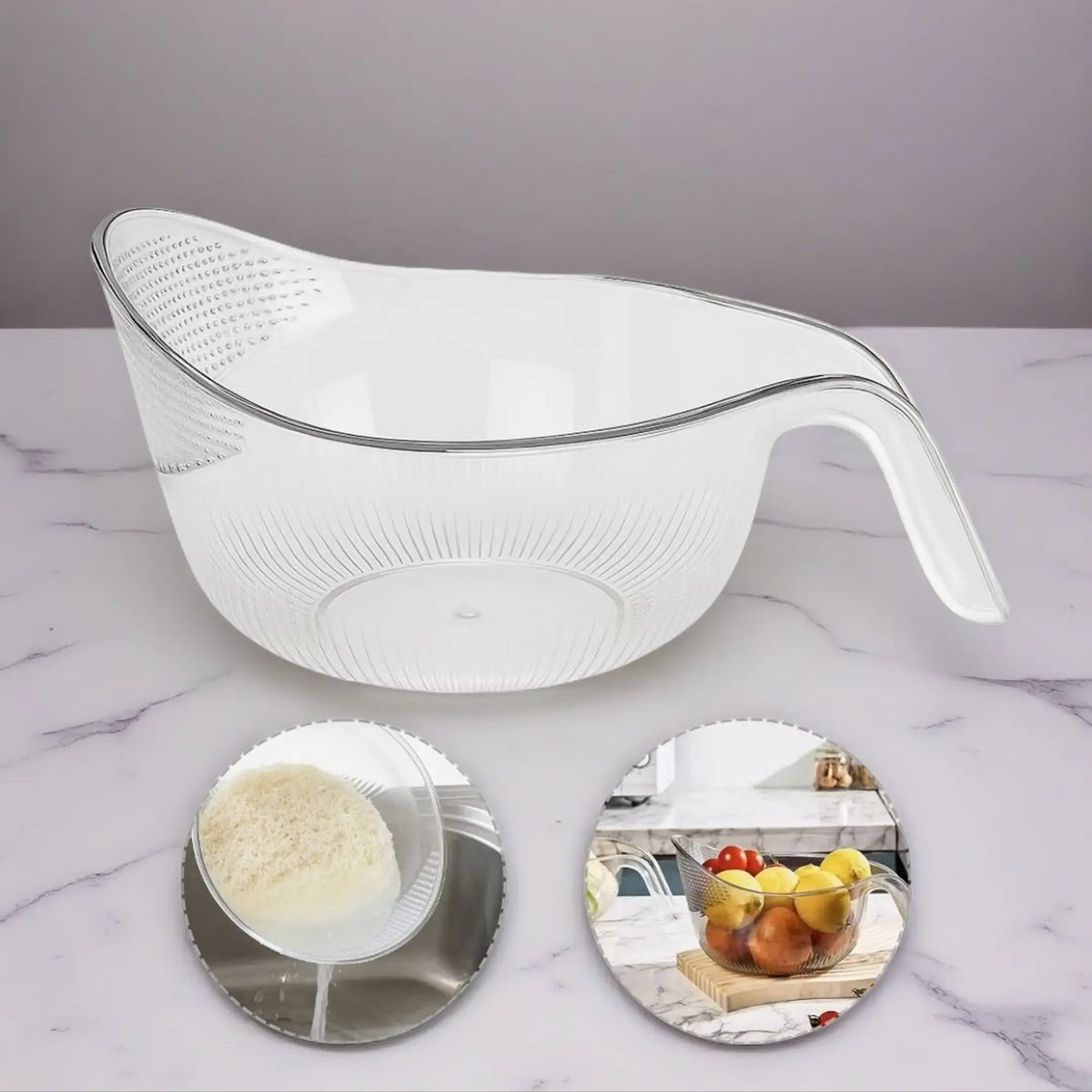 Multifunctional Rice Strainer with Handle, BPA-Free Transparent Plastic Colander Basket, Sturdy Kitchen Draining Basket for Rice Vegetables Fruits Cheese Coffee Filter, Portable Kitchen Utensils,sohochic