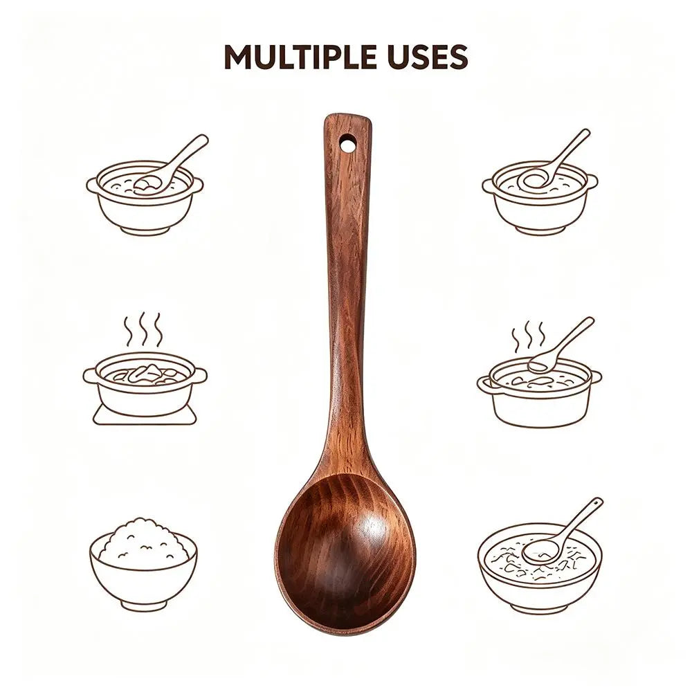 2-Pack Wooden Soup Ladle — Solid Wood Cooking Scoop, Non-Stick Heat-Resistant Kitchen Spoon for Soup & Serving