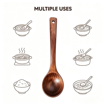 2-Pack Wooden Soup Ladle — Solid Wood Cooking Scoop, Non-Stick Heat-Resistant Kitchen Spoon for Soup & Serving