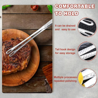 Stainless Steel 2-Piece Barbecue Utensils Multi-Size Set (11-in & 9.4-in) - Lightweight Solid Metal Food Tongs, Chef’s Kitchenware, 11" Steak Reach Tool for Grills, Pick Fish & Salads, Indoor-Outdoor Use, 11 Inches