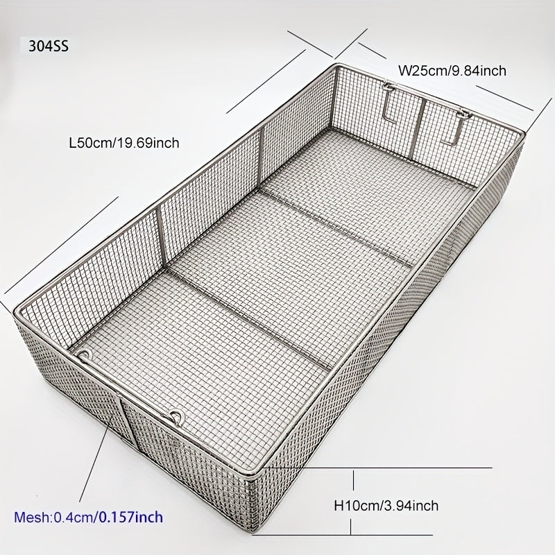 304 Stainless Steel Cleaning Basket, Metal Wire Mesh Basket, Cleaning And Filtering Equipment, Workpiece Drainage, Steaming, Frying, Screening And Filtering, High Load-Bearing Slag Separation, Rectangular, Storage, And Other Multi-Purpose