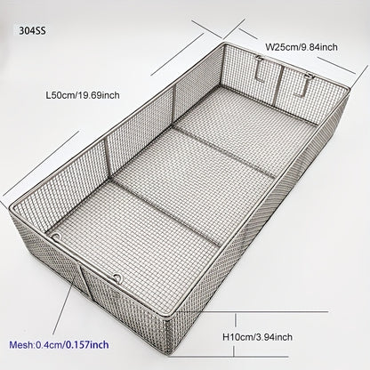 304 Stainless Steel Cleaning Basket, Metal Wire Mesh Basket, Cleaning And Filtering Equipment, Workpiece Drainage, Steaming, Frying, Screening And Filtering, High Load-Bearing Slag Separation, Rectangular, Storage, And Other Multi-Purpose