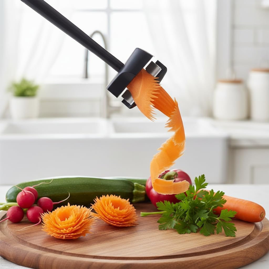 Spiral Vegetable Slicer and Peeler, Kitchen Tool for Carrots, Radishes, Potatoes, Handheld Design