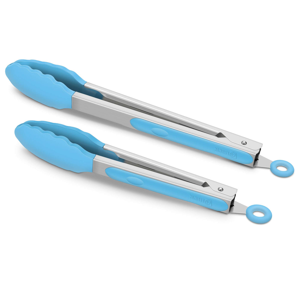 2 Pack Silicone Kitchen Tongs, 9 & 12 Inch, Stainless Steel, Black