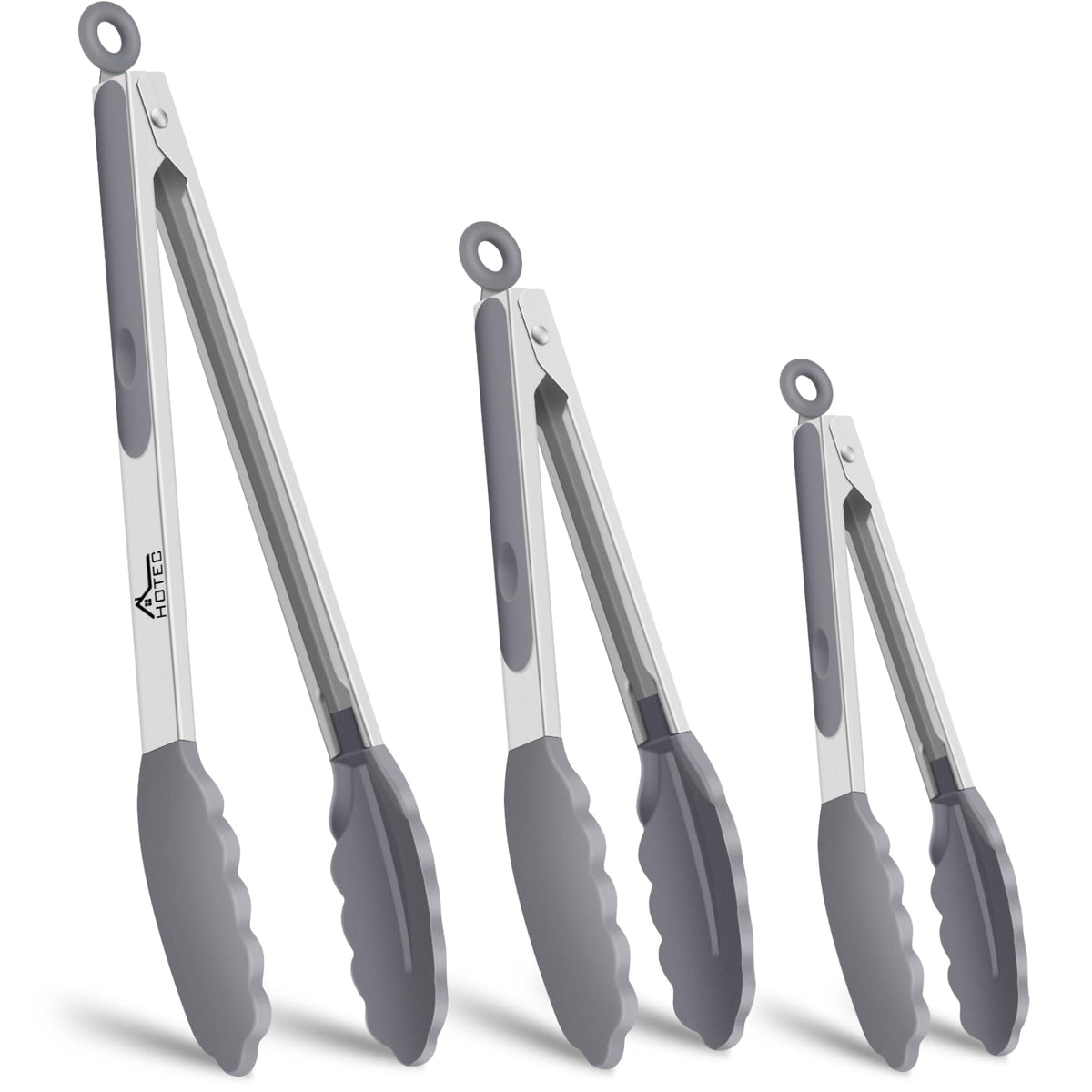 HOTEC Premium Stainless Steel Locking Kitchen Tongs with Silicon Tips, Set of 3-7", 9" and 12" (Gradient Blue)