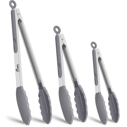 HOTEC Premium Stainless Steel Locking Kitchen Tongs with Silicon Tips, Set of 3-7", 9" and 12" (Gradient Blue)