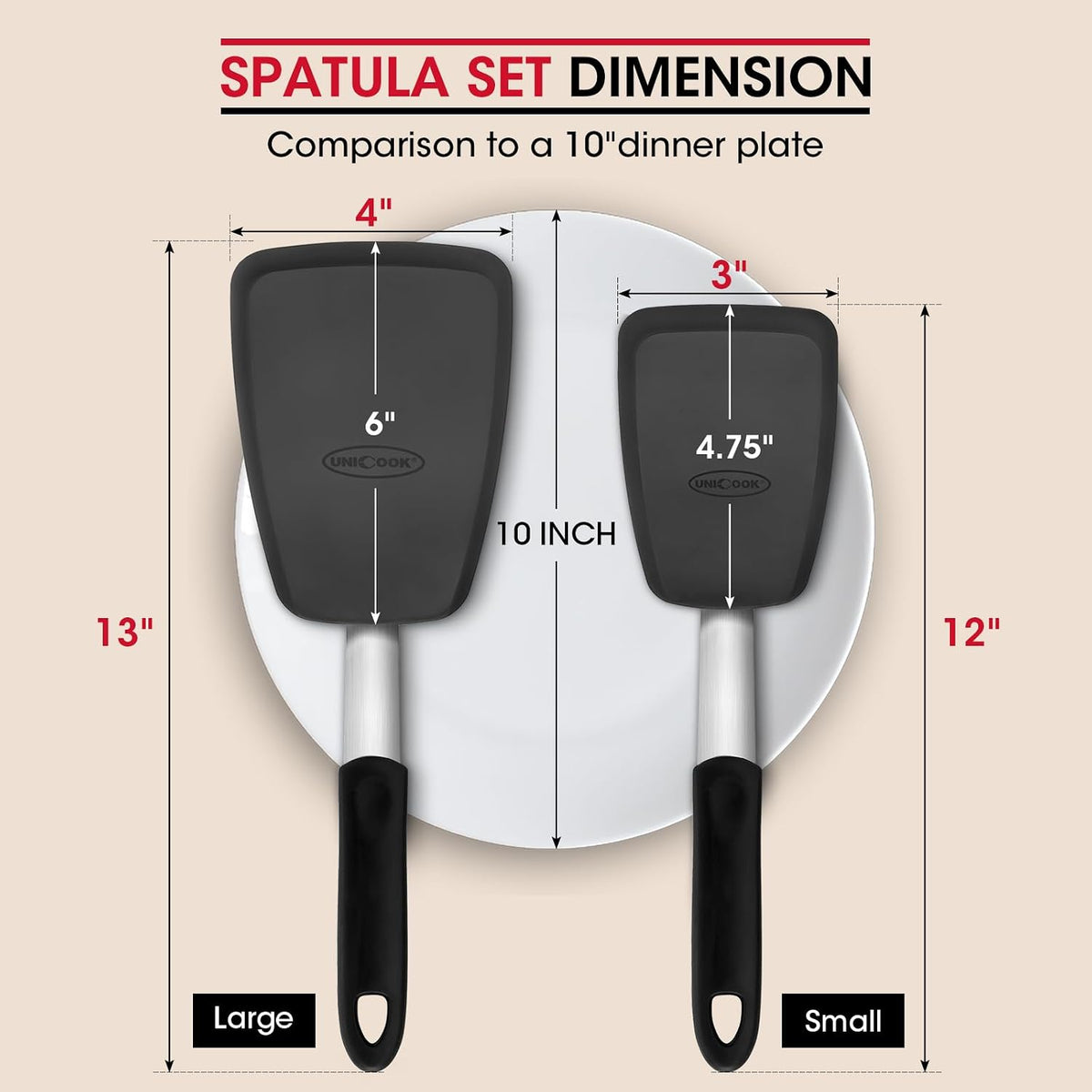 Unicook 2-Piece Silicone Spatula Turner Set for Everyday Cooking, Black