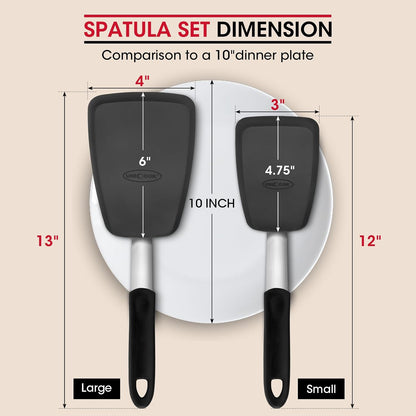 Unicook 2-Piece Silicone Spatula Turner Set for Everyday Cooking, Black