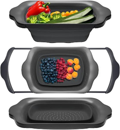 Comfify Over-the-Sink Colander with Handles – Sleek Plastic Black Kitchen Strainer for Pasta, Vegetables & Fruits – Space-Saving Design – 17.1 x 10.2 x 1.75 Inches