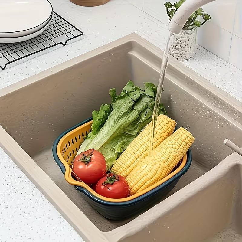 4 Pcs Plastic Colander Set – Dual Drain Basket, Washable Sieve, Fruit and Vegetable Washing Container, Kitchen Household Supplies