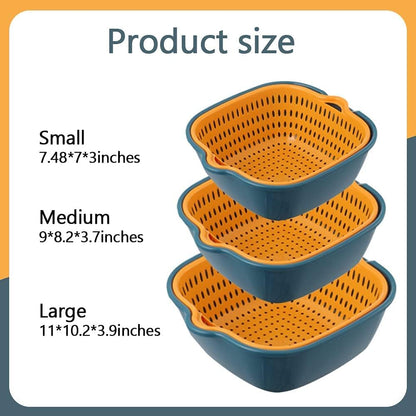 Vegetable Washing Baskets in The Kitchen Fruit Baskets Multi-layer Stackable Vegetable Sinks, Strainer and Washing Fruits and Vegetables Kitchen Colander Set (Blue Yellow)