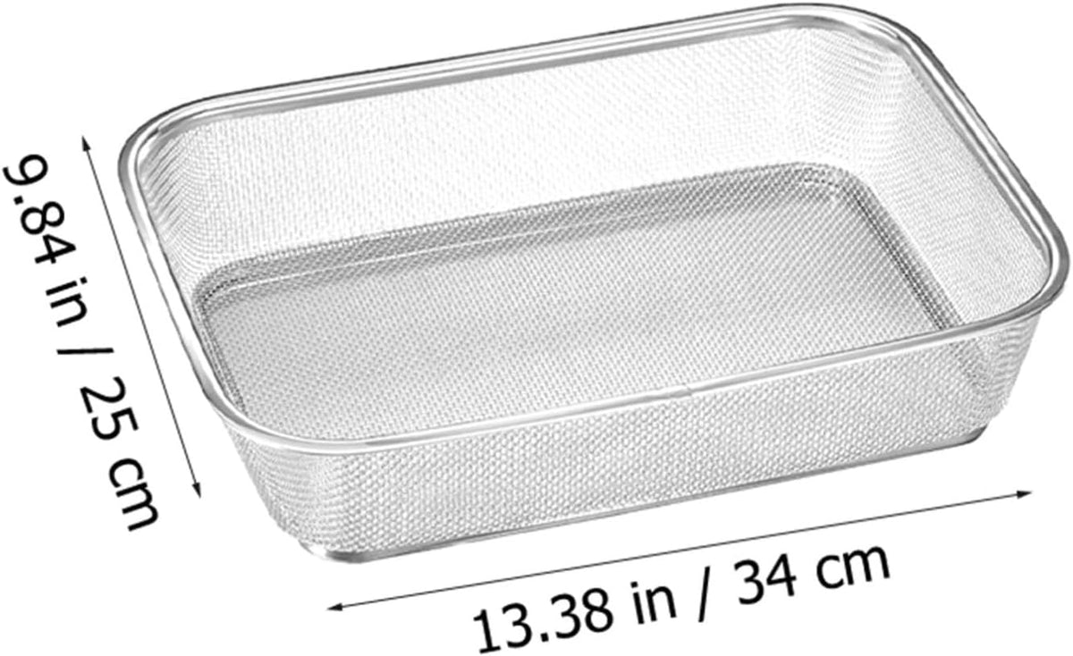 Stainless Steel Drain Basket Fine Mesh Vegetable Washing Basket Fruit Draining Kitchen Sieve for Rinsing Produce 13.38 X 9.84 X 3.14 in 1 X Draining