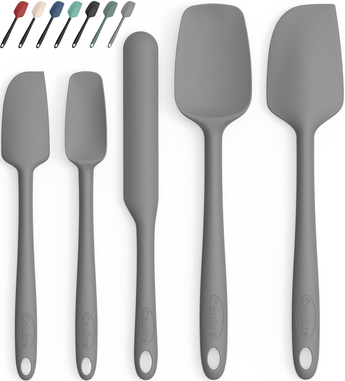 Coukre Silicone Spatula Set of 5,High Temperature Resistant, Food Grade Silicone, Dishwasher Safe, for Baking, Cooking (Pure Colorful A)