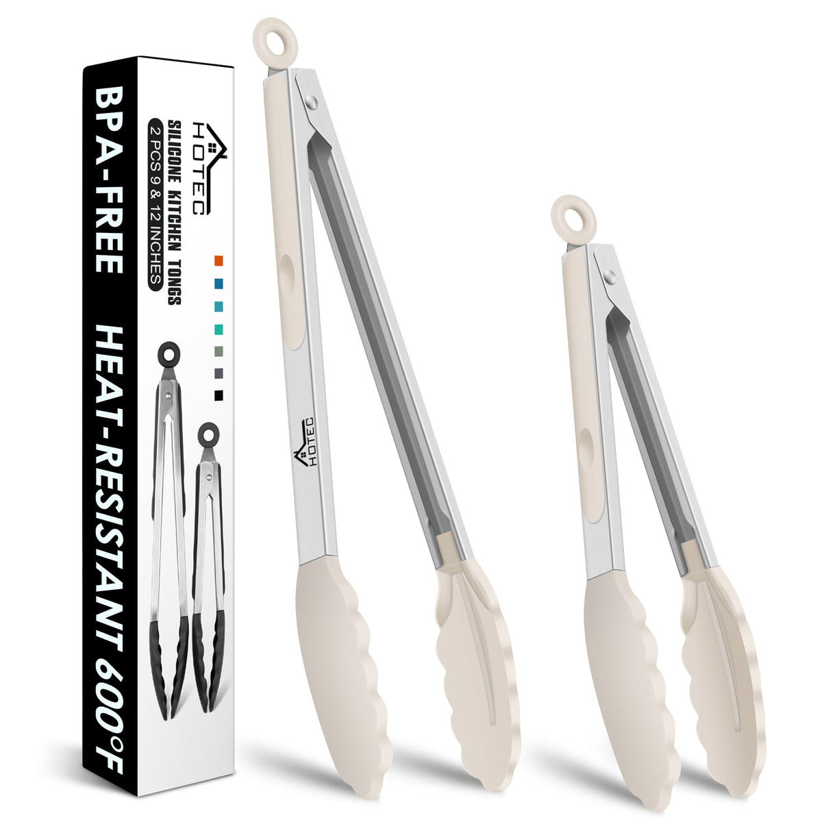 HOTEC Premium Stainless Steel Locking Kitchen Tongs with Silicon Tips, Set of 3-7", 9" and 12" (Gradient Blue)