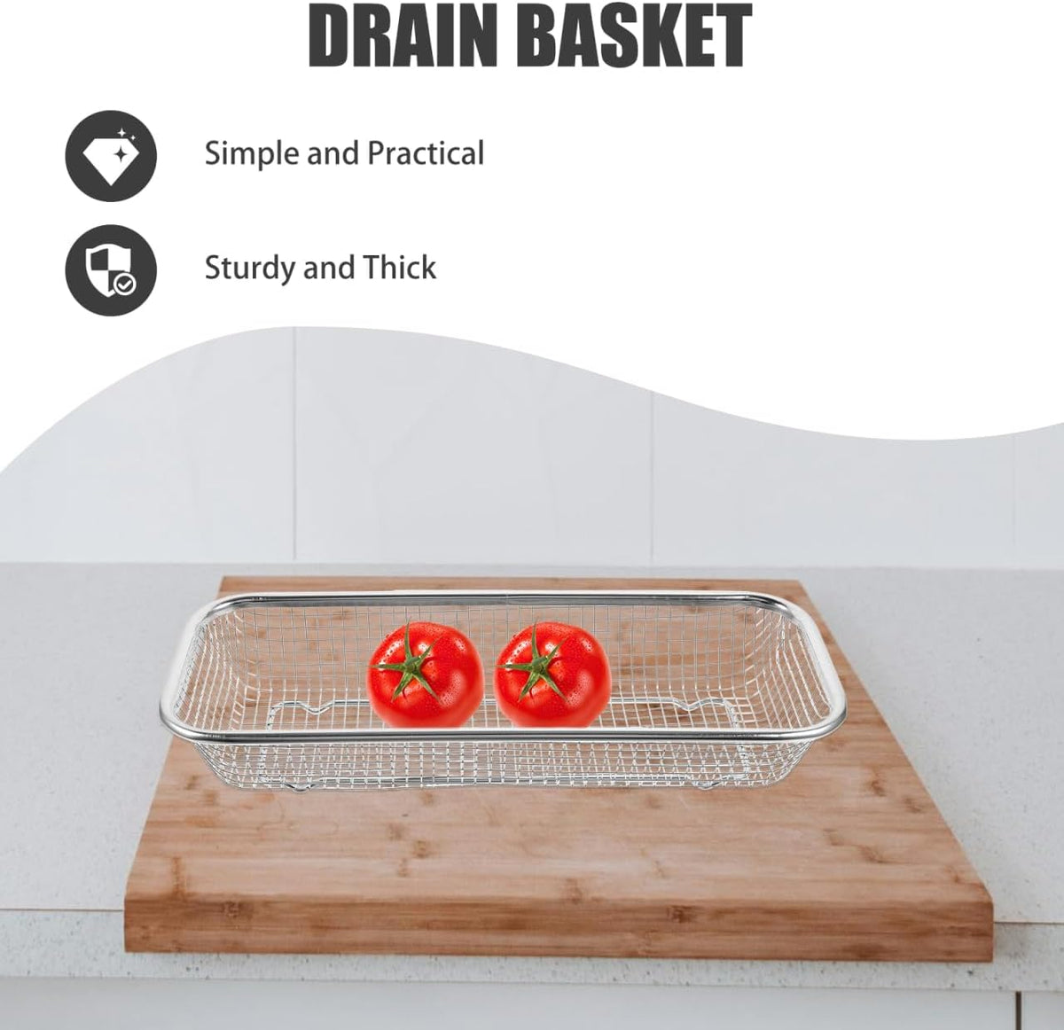 Ciieeo Thickened Drain Basket 12.20X4.72X2.16In Kitchen Colander for Fruit and Vegetable Washing Draining and Storage Multi-Purpose Sink Basket