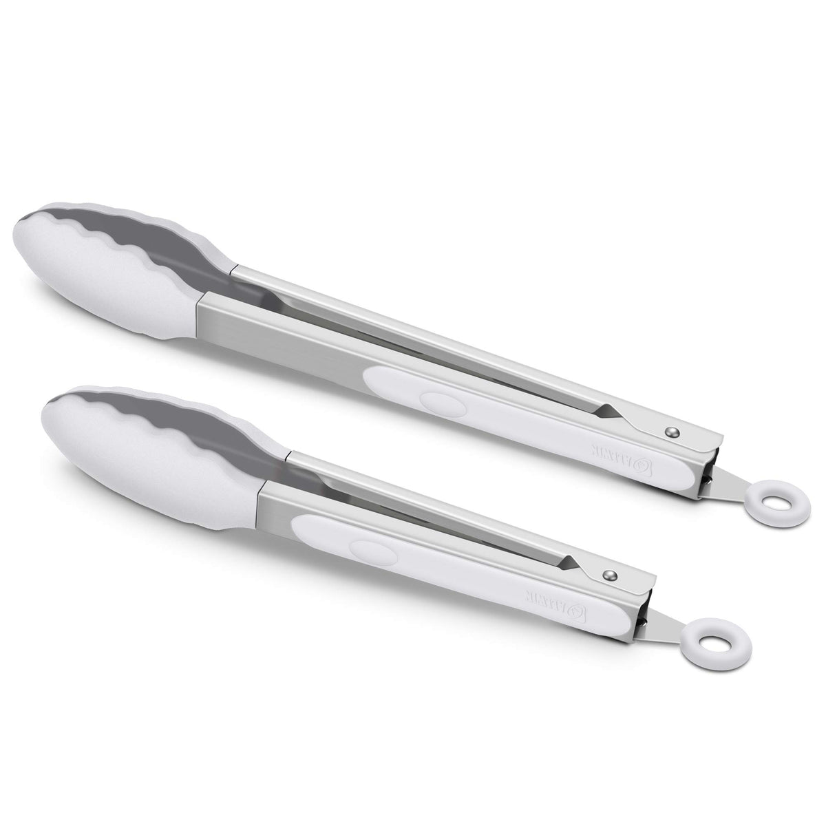 2 Pack Silicone Kitchen Tongs, 9 & 12 Inch, Stainless Steel, Black