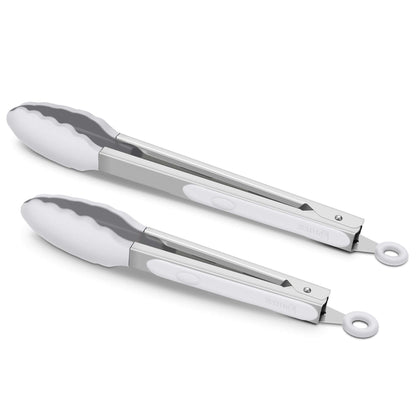 2 Pack Silicone Kitchen Tongs, 9 & 12 Inch, Stainless Steel, Black