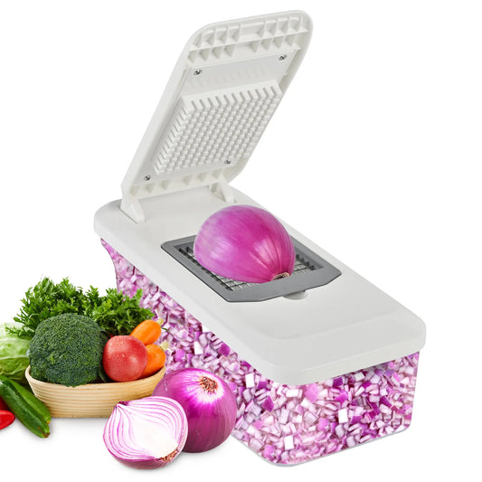 SUSTEAS Durable 10-in-1 Rectangular ABS Plastic Fruit Vegetable Slicer - 6-Blade Pro Food Chopper, Mandoline, Onion Potato Dicer, Vegetable Grater, Kitchen Shredder, Lemon Squeezer, Egg White Separator (Grayish White),sohochic