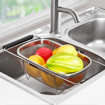 4qt Stainless Steel Oval Strainer Basket Colander, Over The Sink Fine Mesh Expandable, Colander For Kitchen Sink, Vegetables, Strain, Drain, Rinse Fruits (4 Quart Strainer Basket)