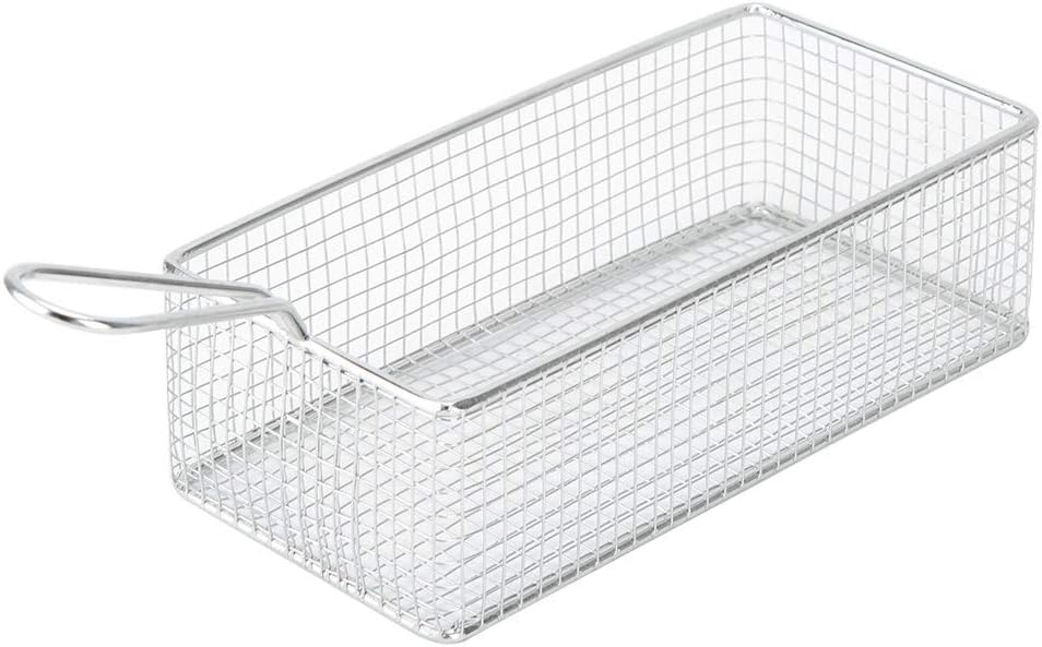Stainless Steel Colander Strainer Rectangle Mesh Oil Basket French Fries Holder Fried Food Table Serving Drainer Sink for Baking, Pasta, Rice, Flour Vegetable, Tea Sifter