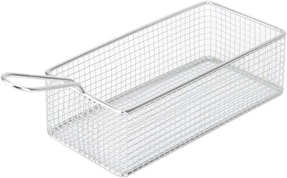 Stainless Steel Colander Strainer Rectangle Mesh Oil Basket French Fries Holder Fried Food Table Serving Drainer Sink for Baking, Pasta, Rice, Flour Vegetable, Tea Sifter