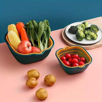 4 Pcs Plastic Colander Set – Dual Drain Basket, Washable Sieve, Fruit and Vegetable Washing Container, Kitchen Household Supplies