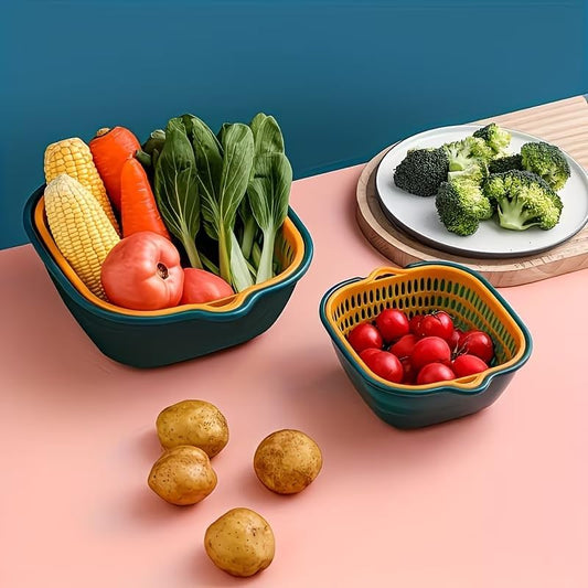 4 Pcs Plastic Colander Set – Dual Drain Basket, Washable Sieve, Fruit and Vegetable Washing Container, Kitchen Household Supplies