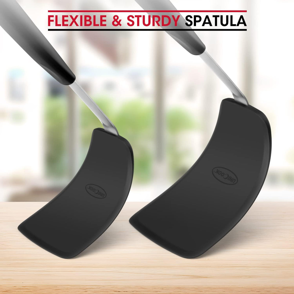 Unicook 2-Piece Silicone Spatula Turner Set for Everyday Cooking, Black